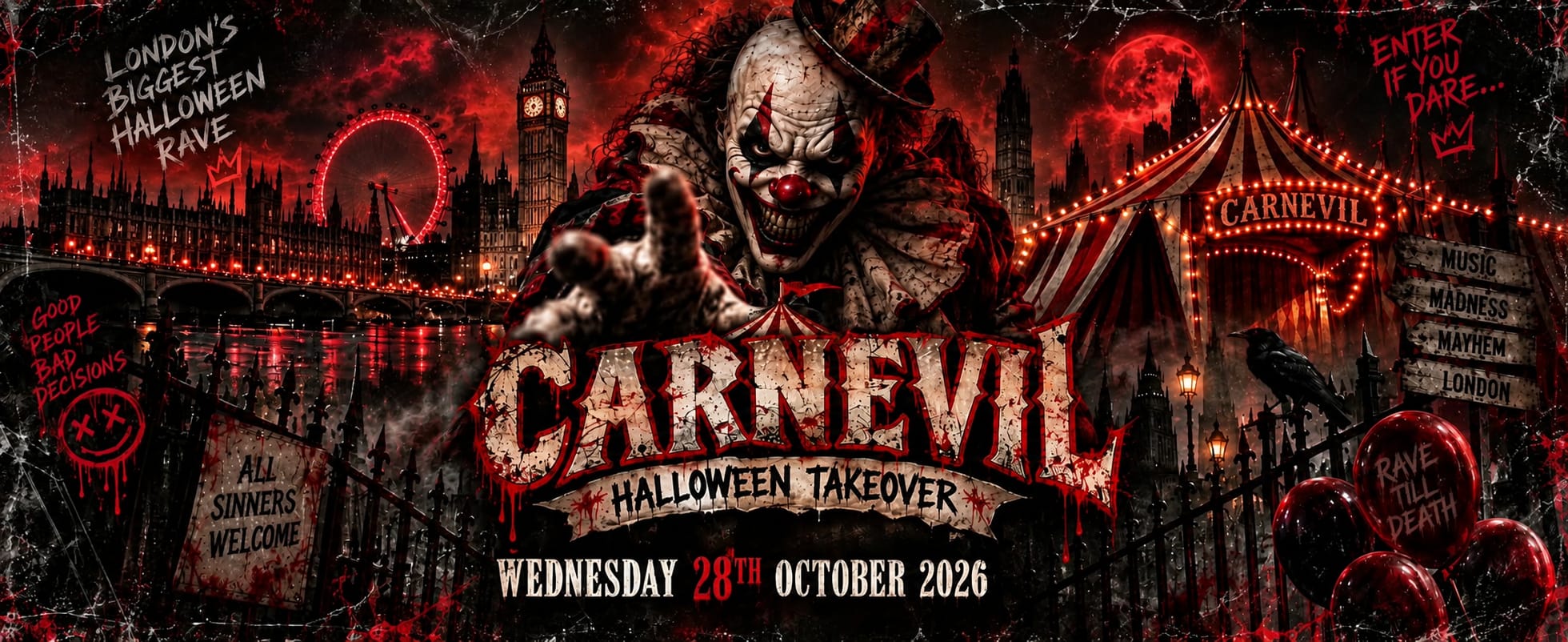 THE HALLOWEEN CARNEVIL TAKESOVER LONDON - WEDNESDAY 28TH OCTOBER [TICKETS NOW ON SALE]