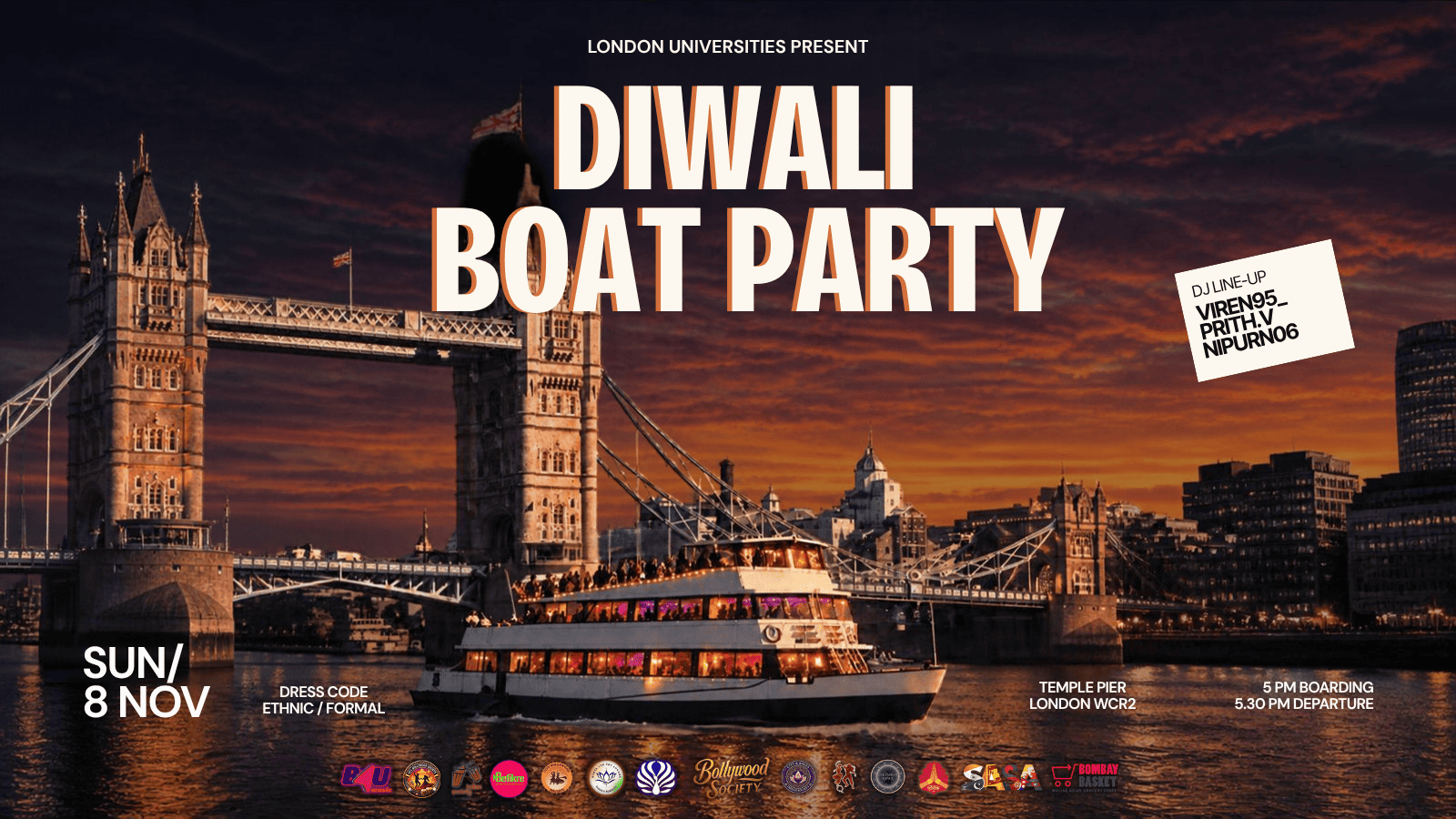 Diwali Boat Party 2026 - The Official London Unis Celebration - Sunday 8 November [TRENDING🔥]