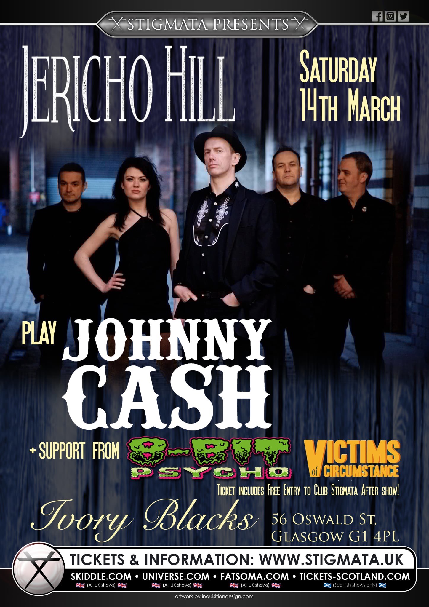 Stigmata Presents JOHNNY CASH Tribute JERICHO HILL + 8-BIT PSYCHO & VICTIMS OF CIRCUMSTANCE
