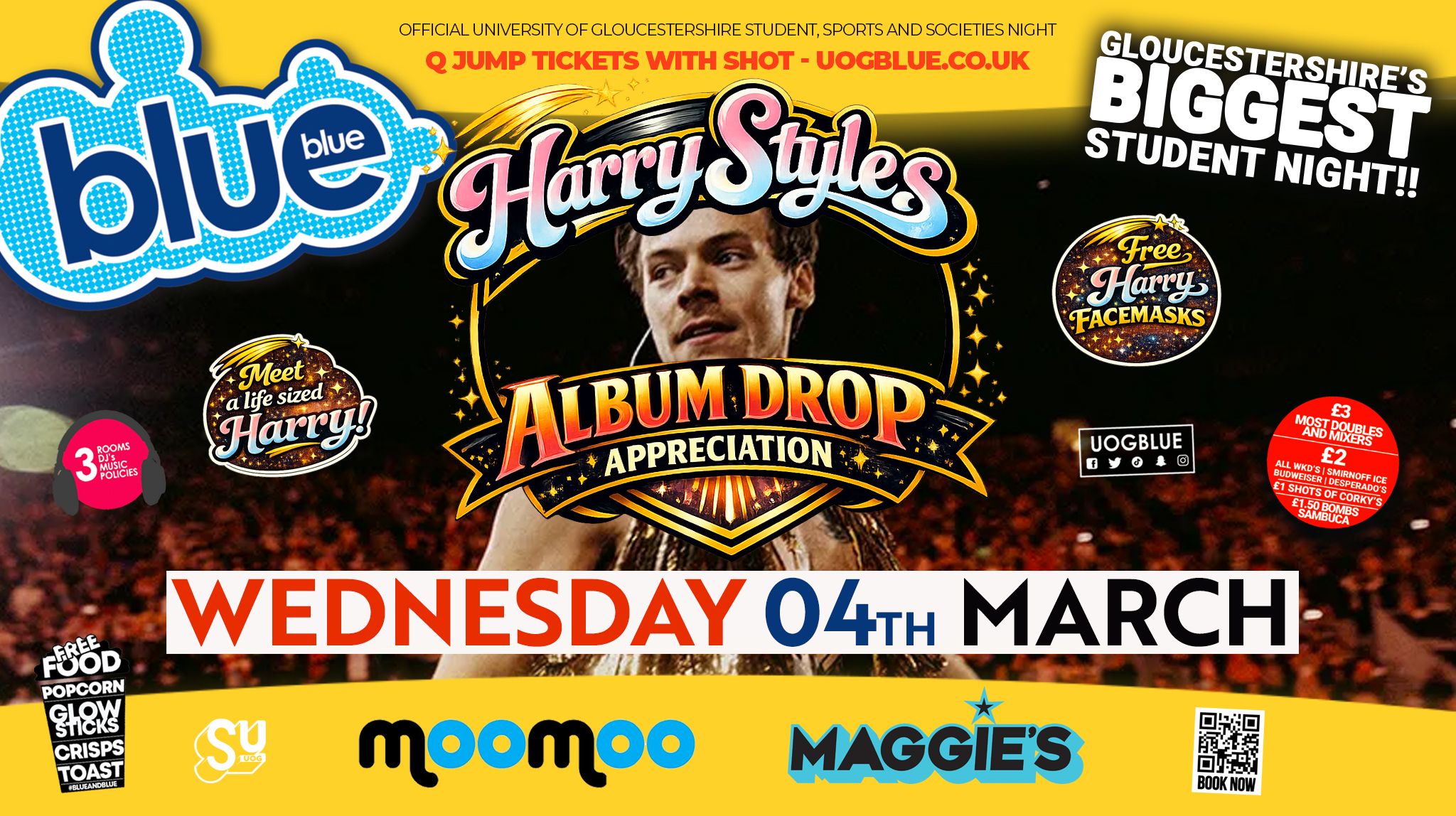 Blue & Blue Wednesdays 😍 HARRY STYLES APPRECIATION x MAGGIES WEDNESDAY LAUNCH PARTY!! Feat RODEO BULL🐂Gloucestershire’s Biggest Student Night! 🤯