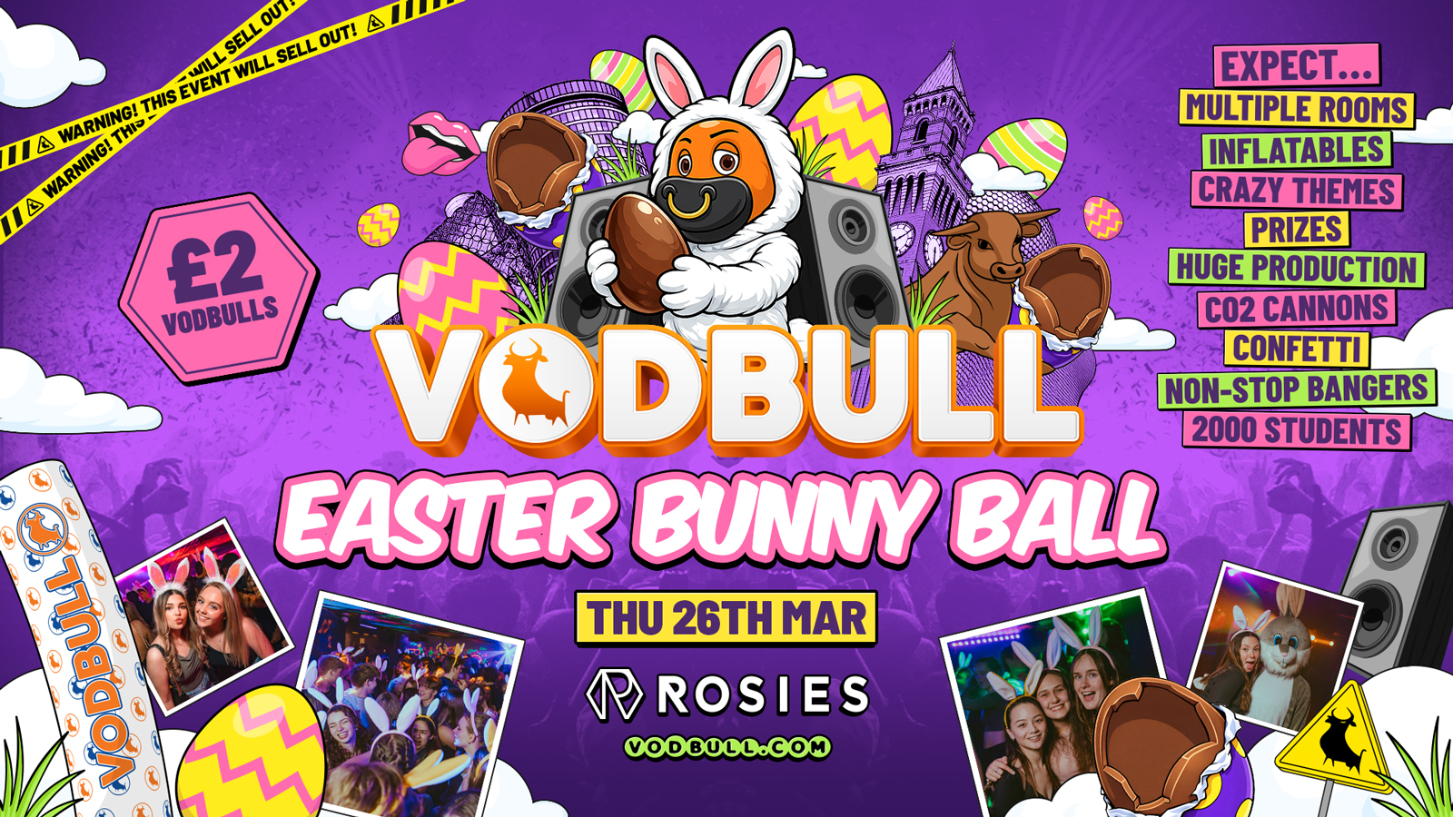 🧡 VODBULL EASTER BUNNY BALL ⚠️[200 SPACES ON THE DOOR FROM 11PM]⚠️ at ROSIES!! 26/03