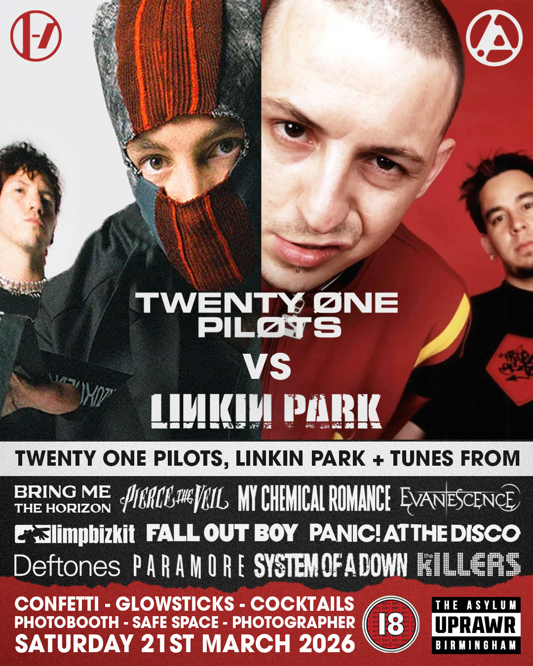 Twenty One Pilots vs Linkin Park Clubnight! (Final Release Tickets On Sale)