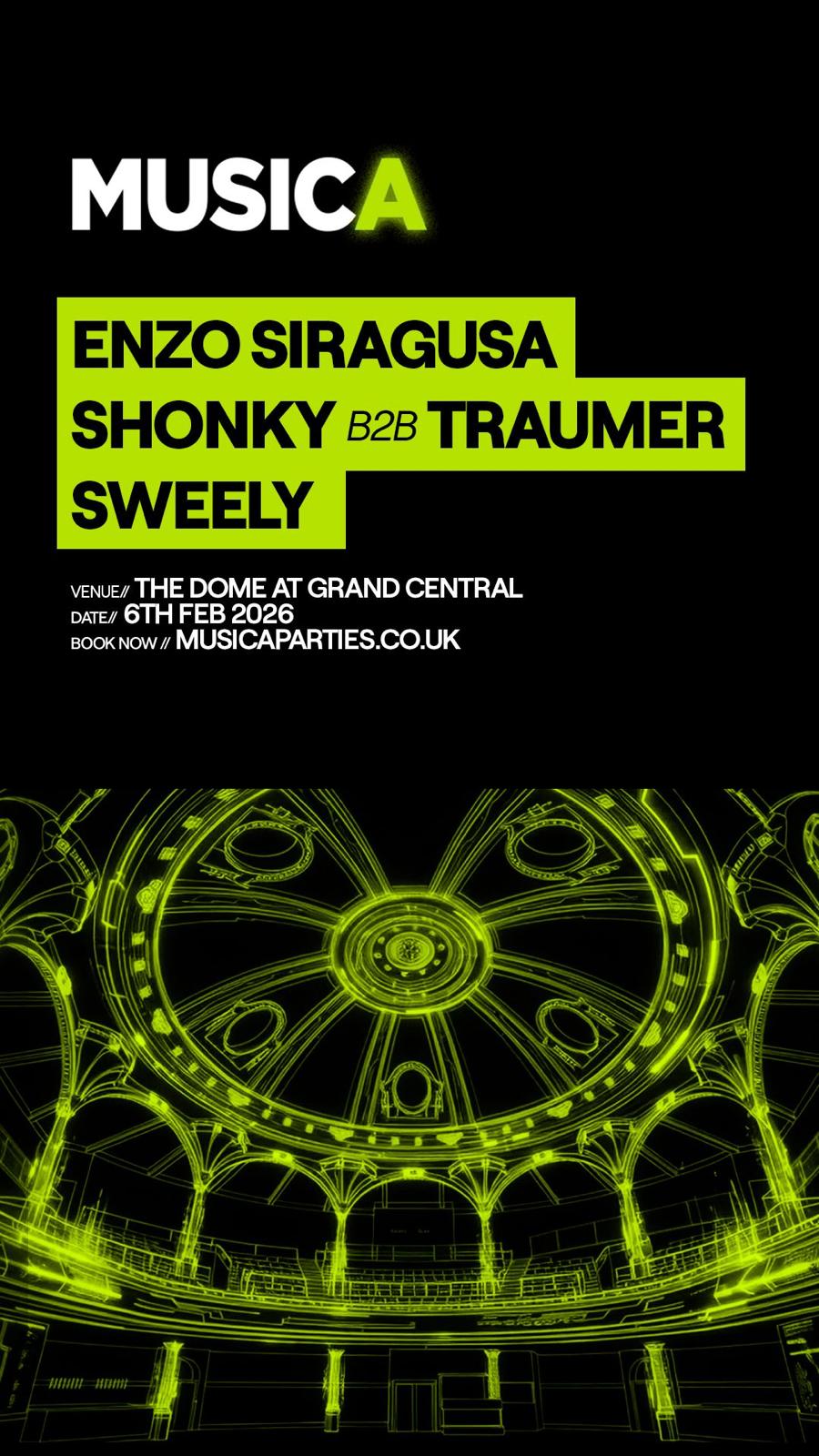 MUSICA presents: Enzo Siragusa, Shonky b2b Traumer, Sweely