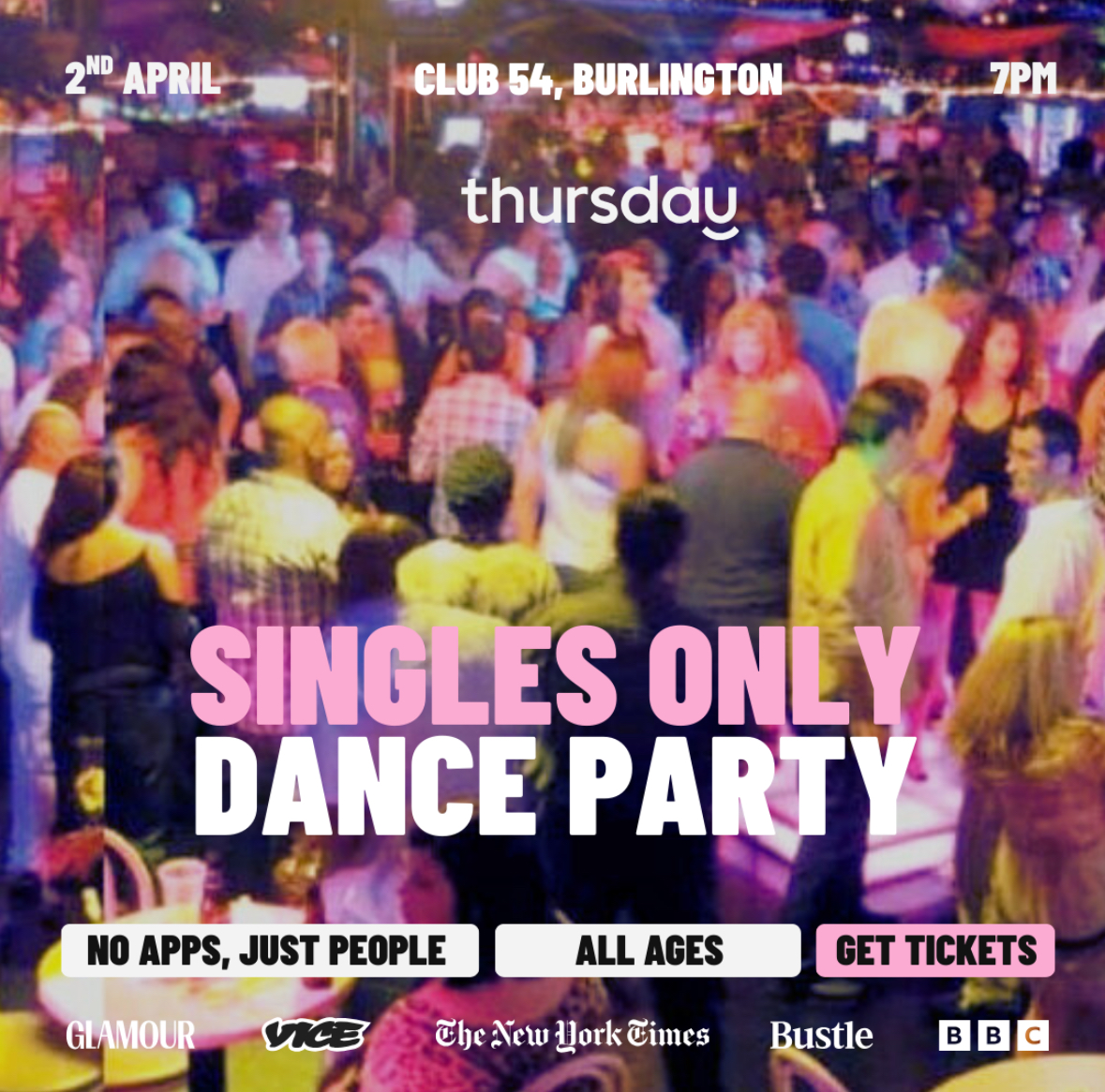 Cancelled: Thursday | Singles Dance Party at Club 54 | Burlington