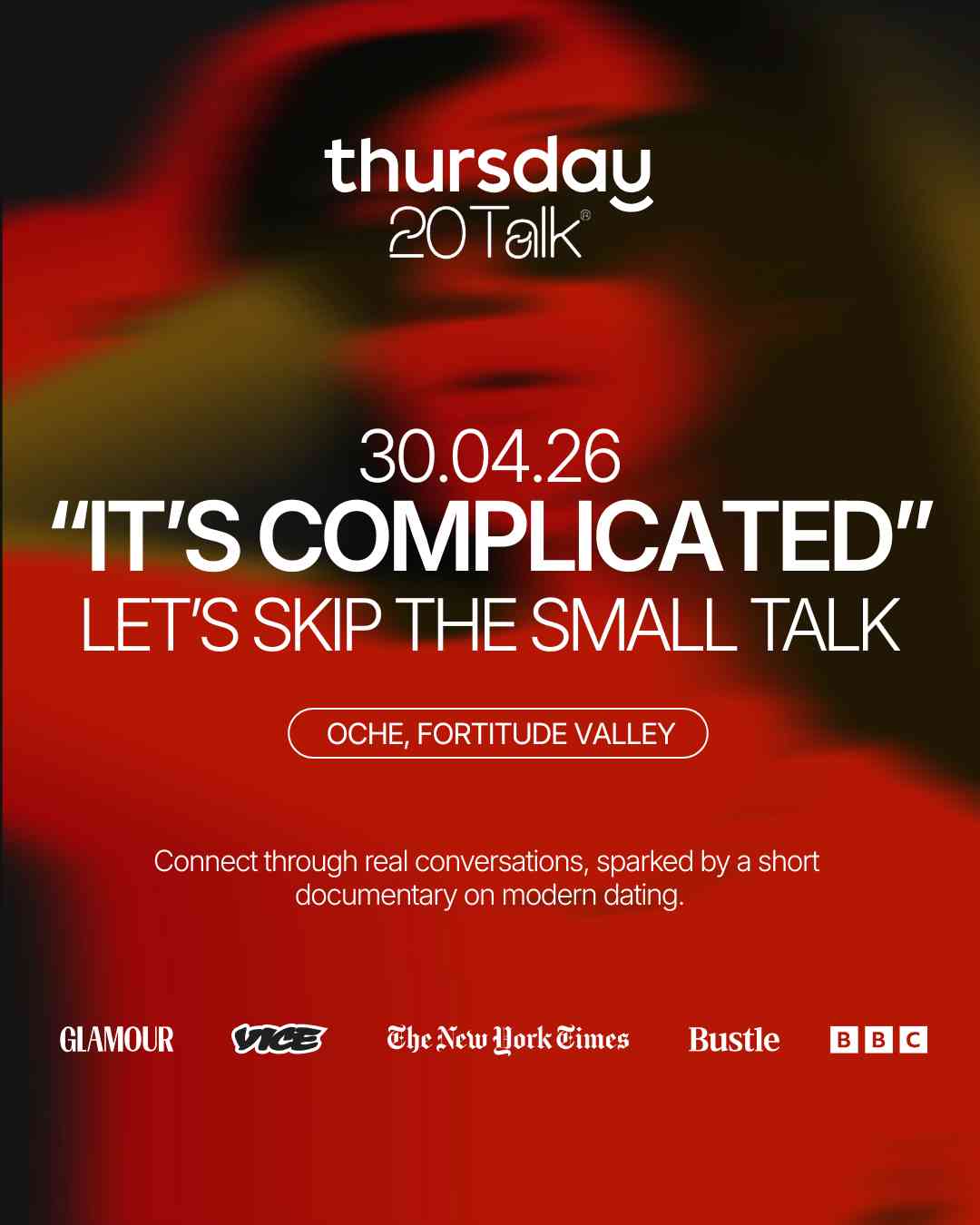 Thursday | “It’s Complicated” – Let’s Skip the Small Talk @ Oche (U30) | Fortitude Valley