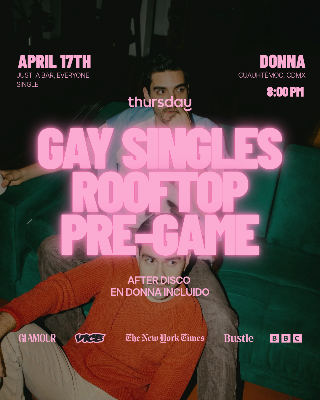 Thursday | Gay Singles Rooftop Pre-Game | Mexico City
