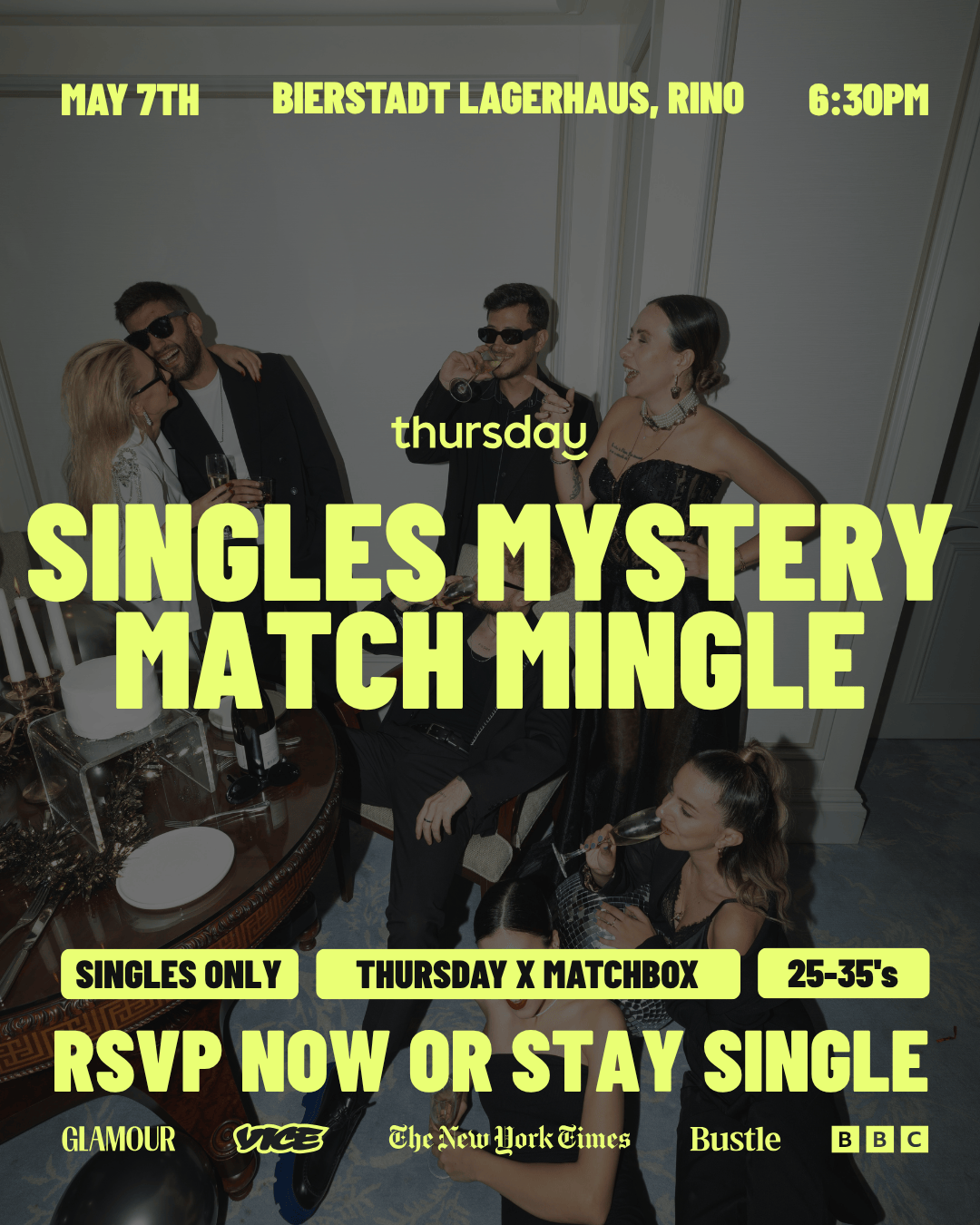 SOLD OUT | Thursday | Mystery Match Mingle (25 – 35) | Rino