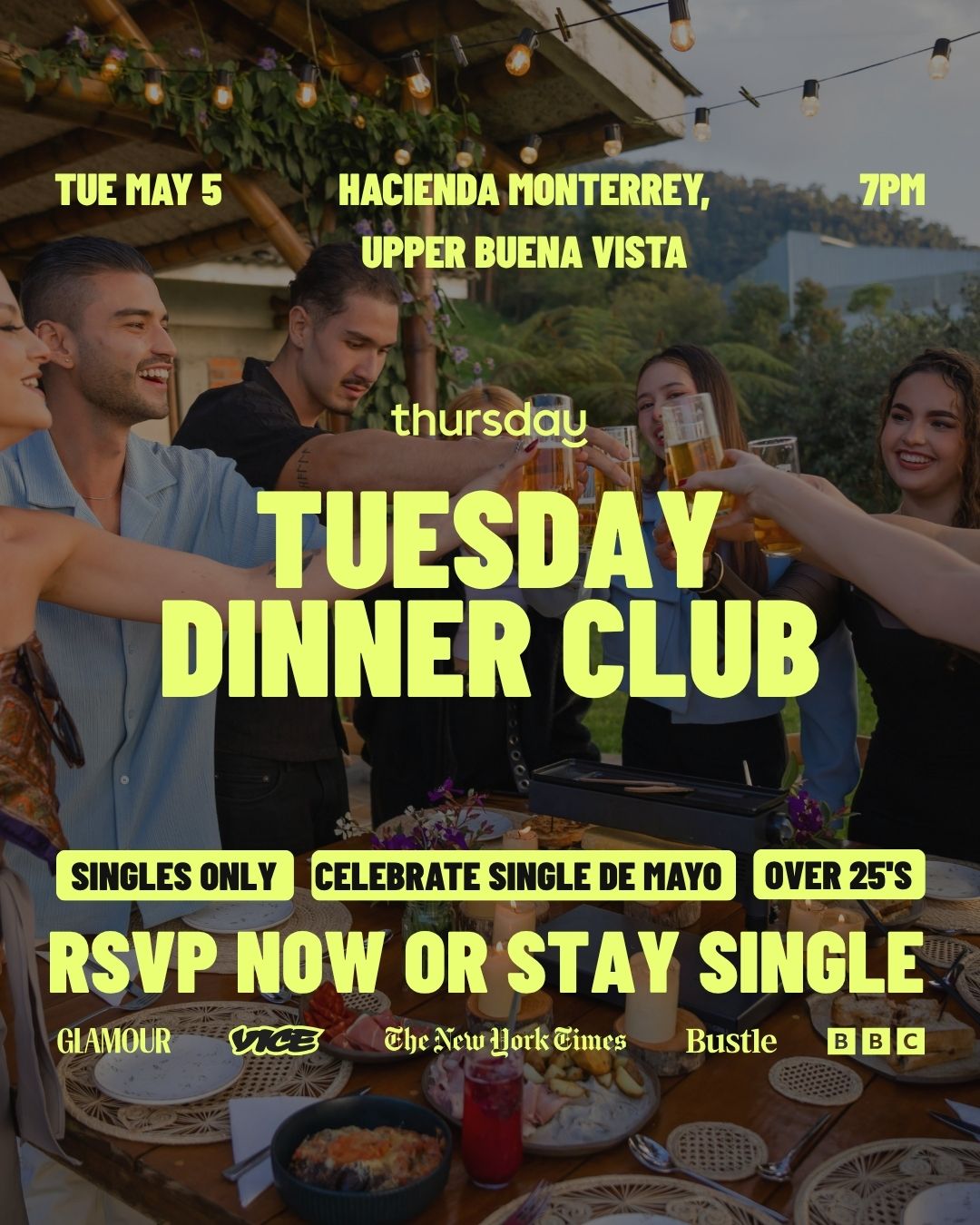 Tuesday | Single De Mayo: Singles Dinner Club at Hacienda Monterrey | Upper Buena Vista
