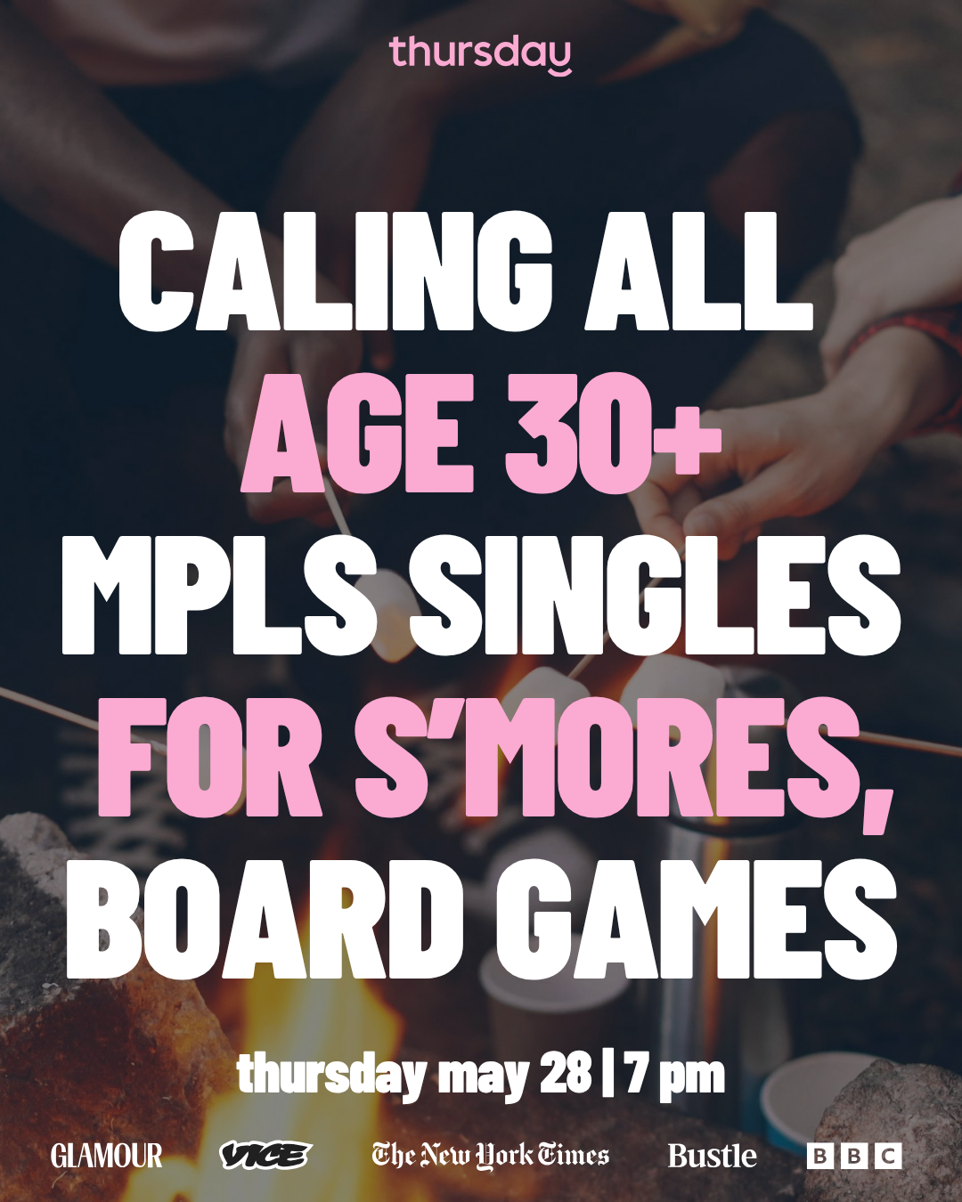 THURSDAY | AGES 30+ S’MORES , FIRE PIT & BOARD GAME NIGHT | COPPERWING DISTILLERY | Book at thursday.com