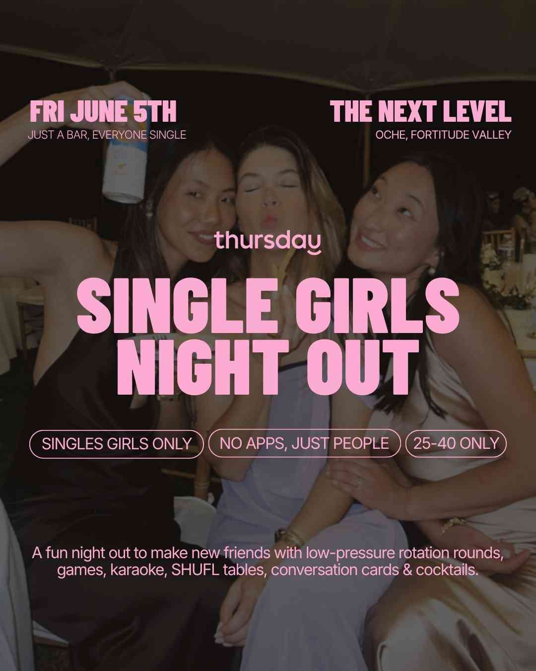 CANCELLED Friday | Single Girls Night Out @ Oche (25-40) | Fortitude Valley | Tickets at thursday.com