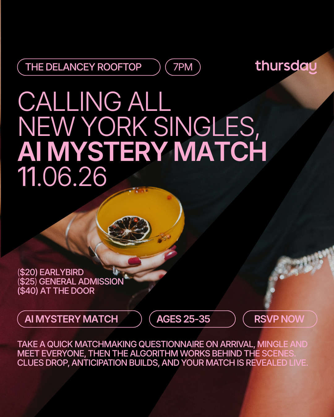 Event image for Thursday | The Delancey (AI Mystery Match) 25-35 | NYC in Lower East Side