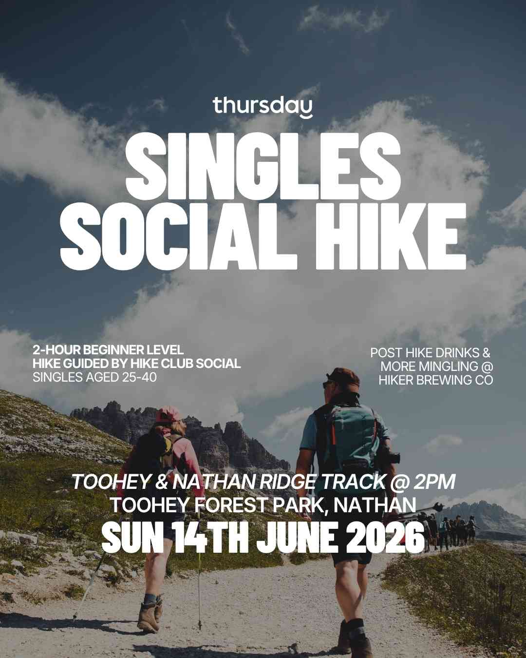 Sunday | Hike Club Social Singles Hike (25-40) | Toohey Forest Park | Tickets at thursday.com