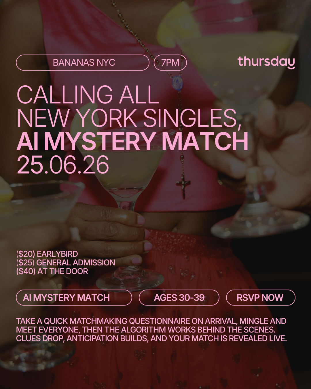 Event image for Thursday | Bananas NYC (AI Mystery Match) 30-39 | NYC in Alphabet City