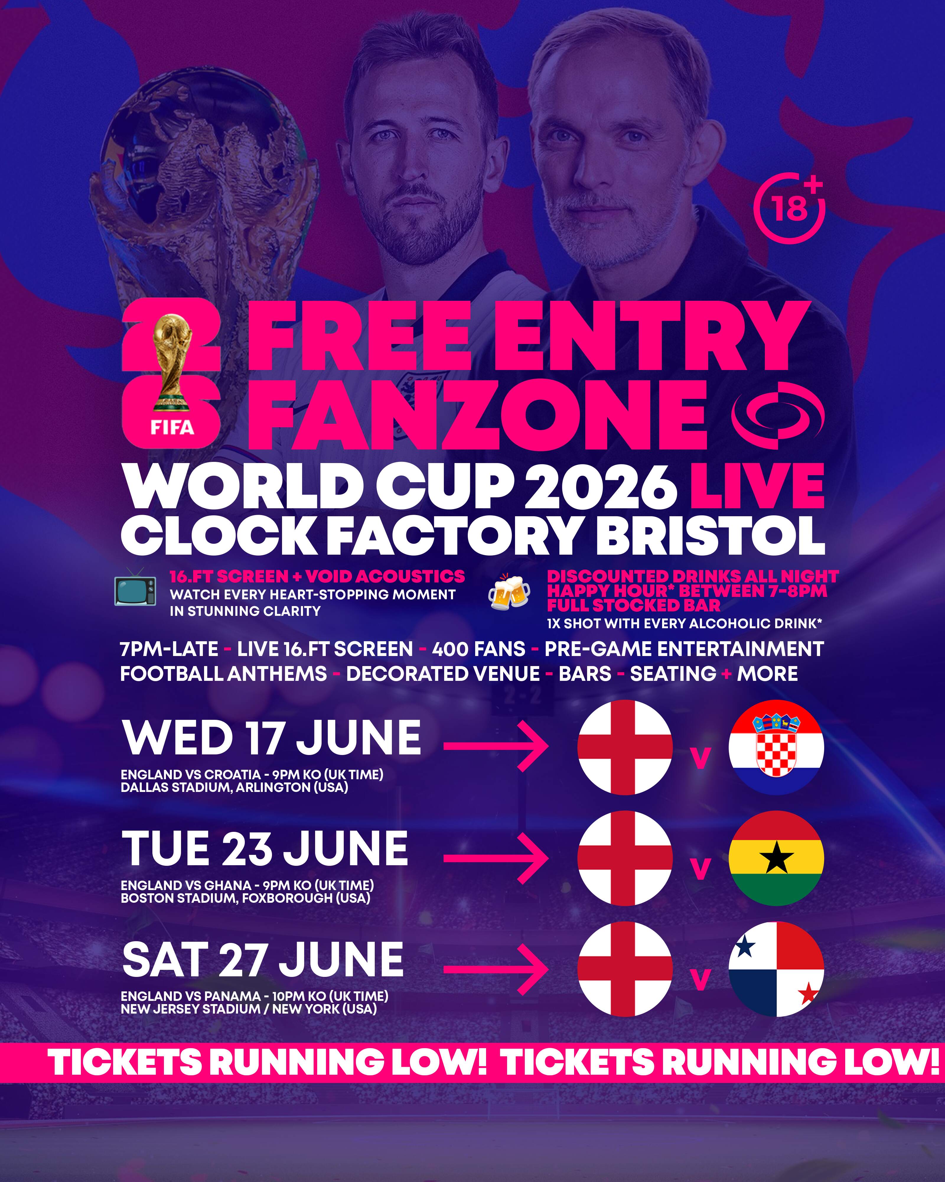 World Cup 2026 – England vs Panama @ Clock Factory Bristol [FREE ENTRY]