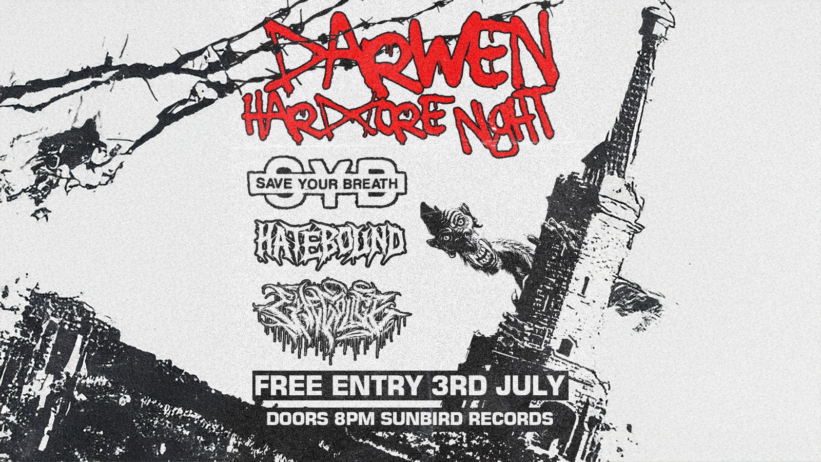 Save Your Breath + Hatebound + Eyegouge Friday 3rd July 2026 | Sunbird Records, Darwen