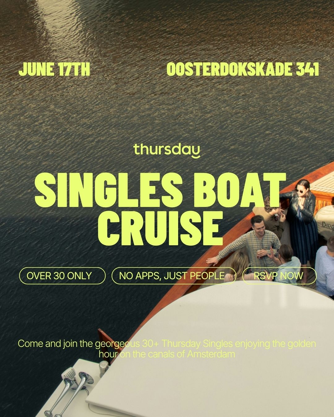 Wednesday |  Singles ONLY Boat Cruise (30+) | Amsterdam | Tickets at thursday.com