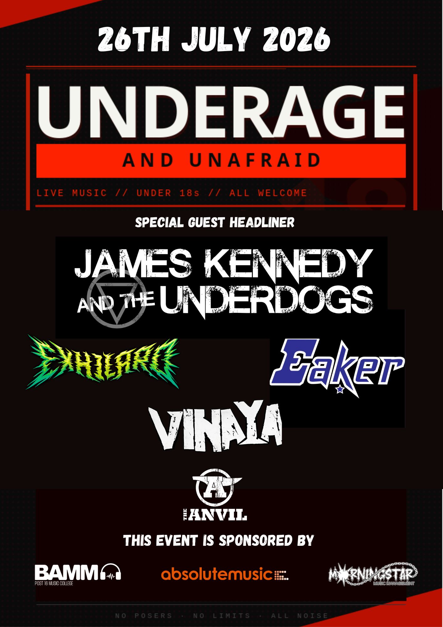 Underage and Unafraid – Under 18’s Showcase with special guest James Kennedy and the Underdogs