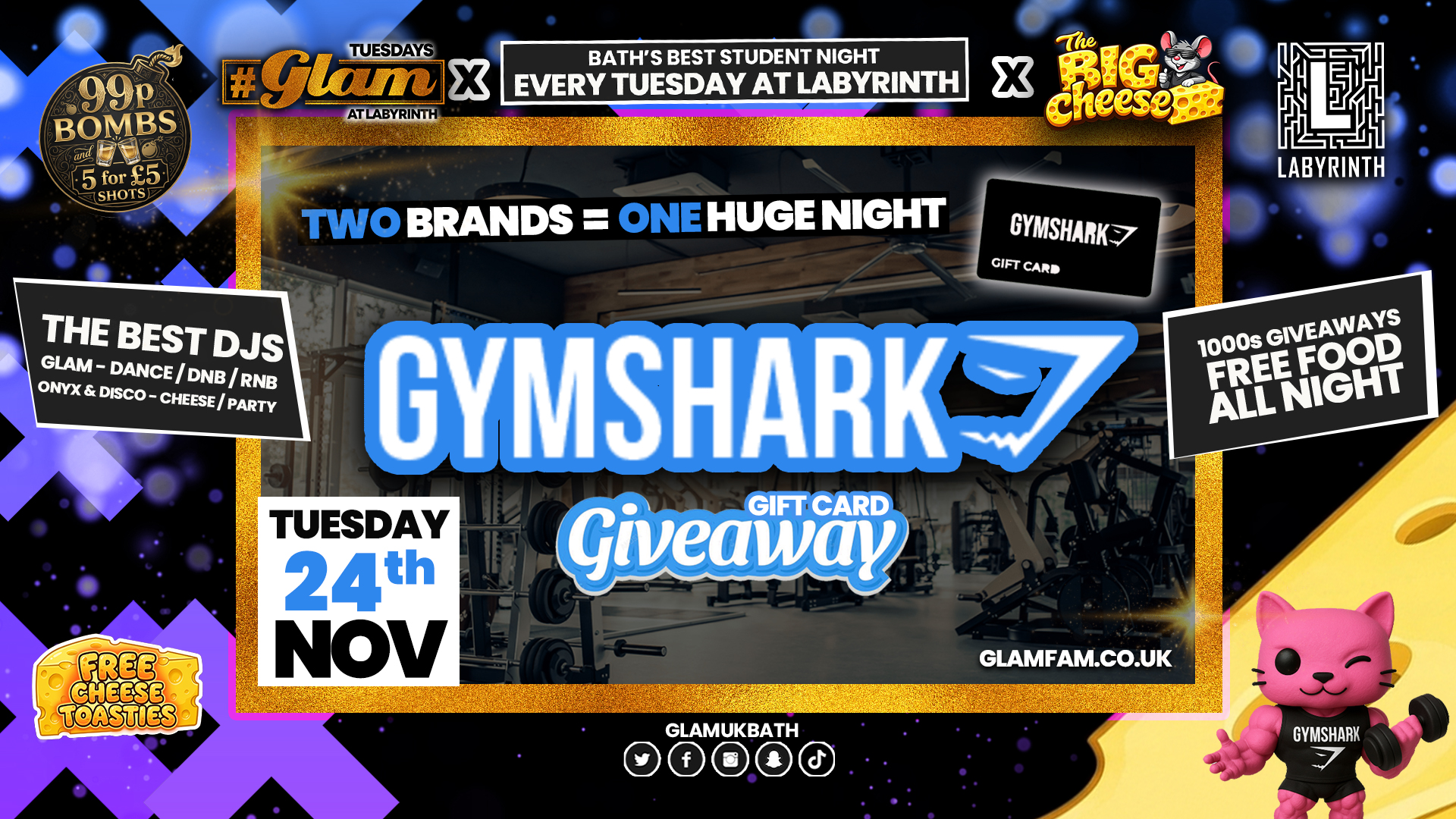 😻  GLAM |  🦈 GYM SHARK GIVEAWAY 🦈 2 Brands - One HUGE NIGHT! 🤯 | 5 Shots for £5 and 99p Bombs! Plus Tickets and from 99p!‼️