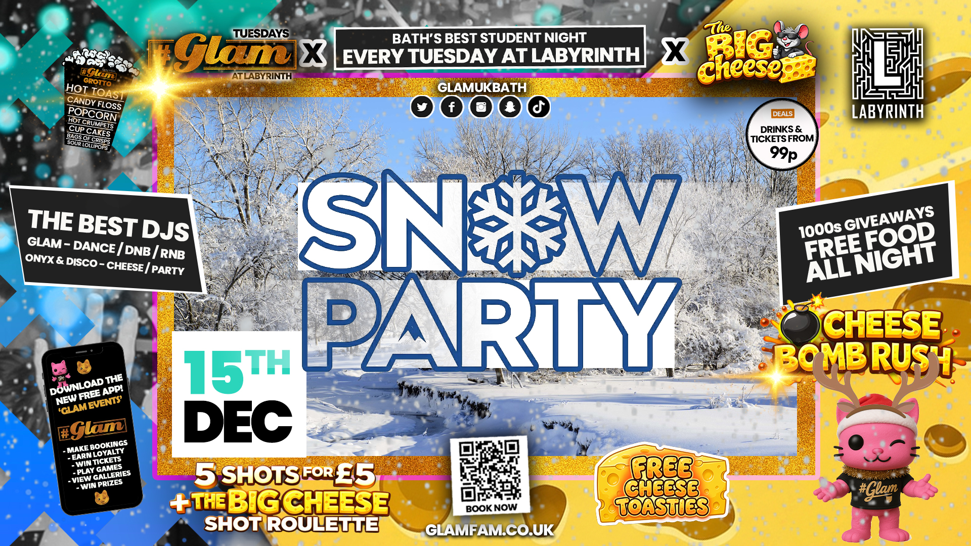 😻  GLAM |  ❄️❄️ SNOW PARTY! ❄️❄️ 2 Brands - One HUGE NIGHT! 🤯| 5 Shots for £5 and 99p Bombs! Plus Tickets and from 99p!‼️