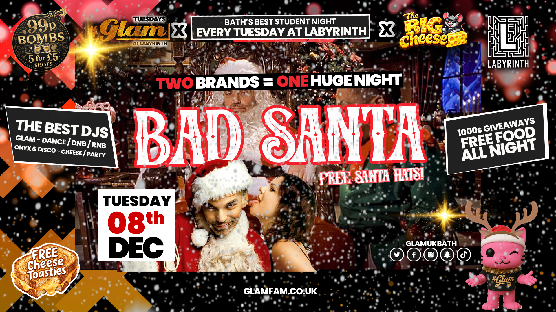 😻  GLAM |  BAD SANTA PARTY! 🎅🏼 2 Brands - One HUGE NIGHT! 🤯 |  5 Shots for £5 and 99p Bombs! Plus Tickets and from 99p!‼️