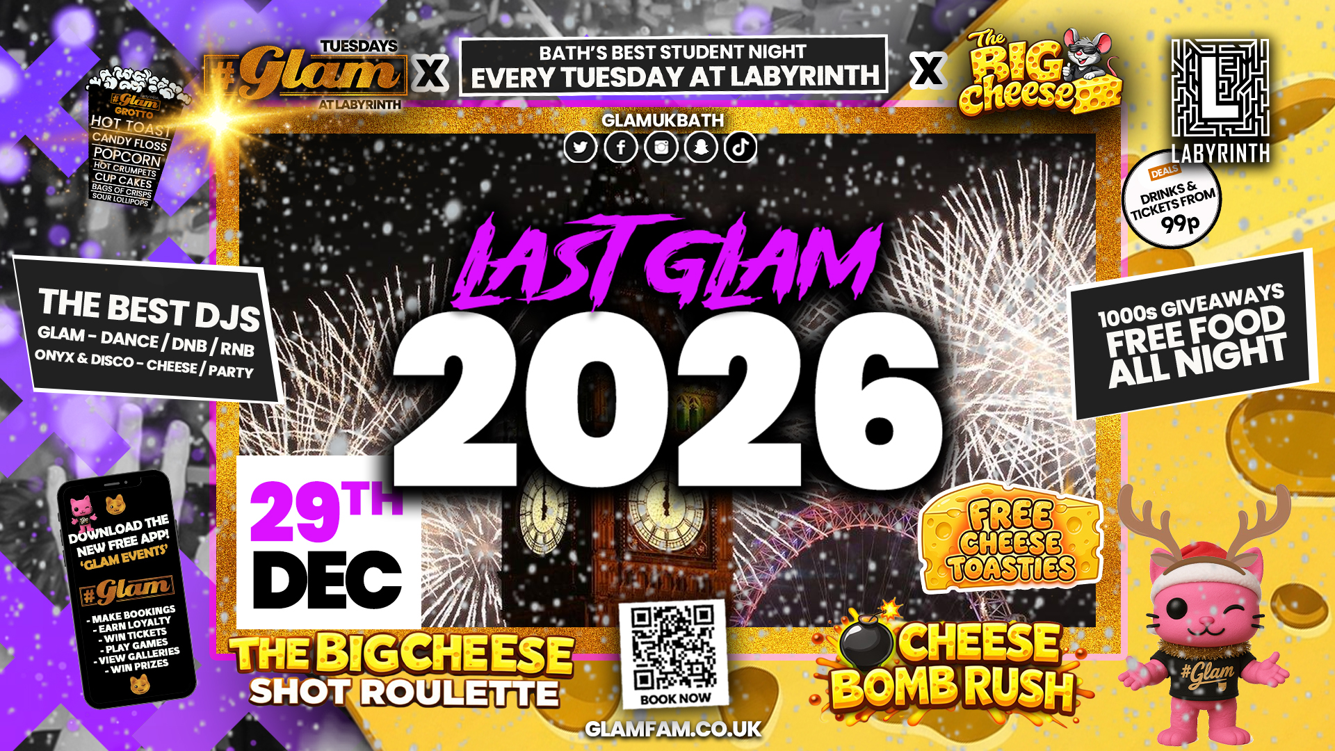 😻  GLAM x The BIG CHEESE |  LAST GLAM OF 2026!! 🫨  2 Brands - 1 HUGE NIGHT! 🤯 | 5 Shots for £5 and 99p Bombs! Plus Tickets and from 99p!‼️