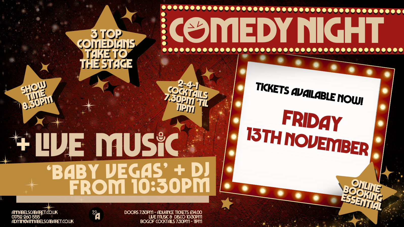Live Music:COMEDY NIGHT + Live Music: Baby Vegas // Annabel's Cabaret & Discotheque