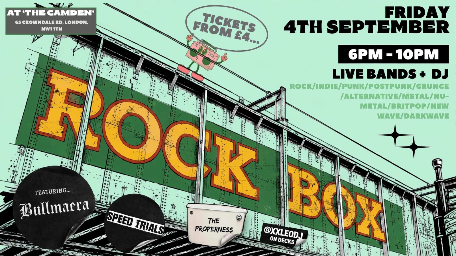 CAMDEN ROCKBOX • Bands + DJ • Rock/Indie/Post Punk Night in Camden Town