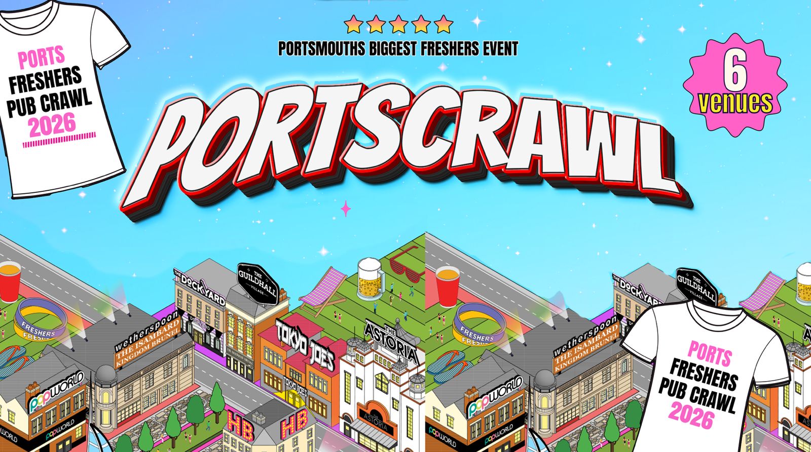 OFFICIAL PORTSCRAWL – ⛳🏌🏼‍♂️ The Original Portsmouth Pub Crawl – 5000 STUDENTS 🚨 – 7 HUGE VENUES 🚨⛳🏌🏼‍♂️- Includes FREE T-SHIRT!