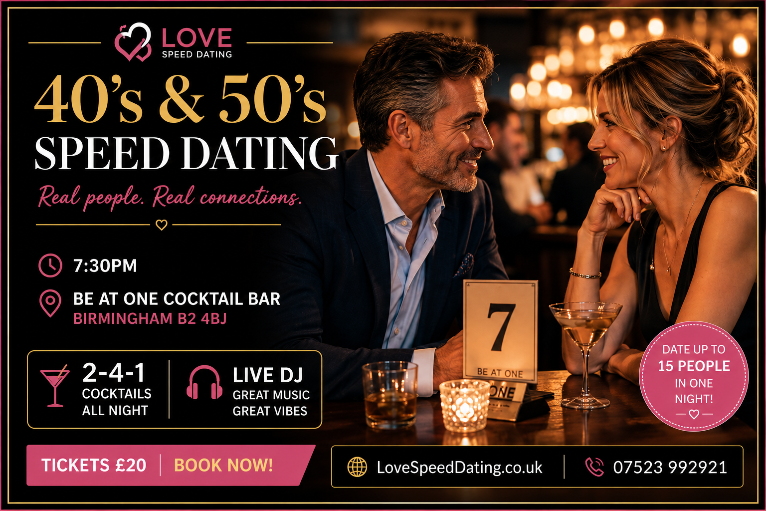 Speed Dating Singles Night Birmingham ages Over 40's