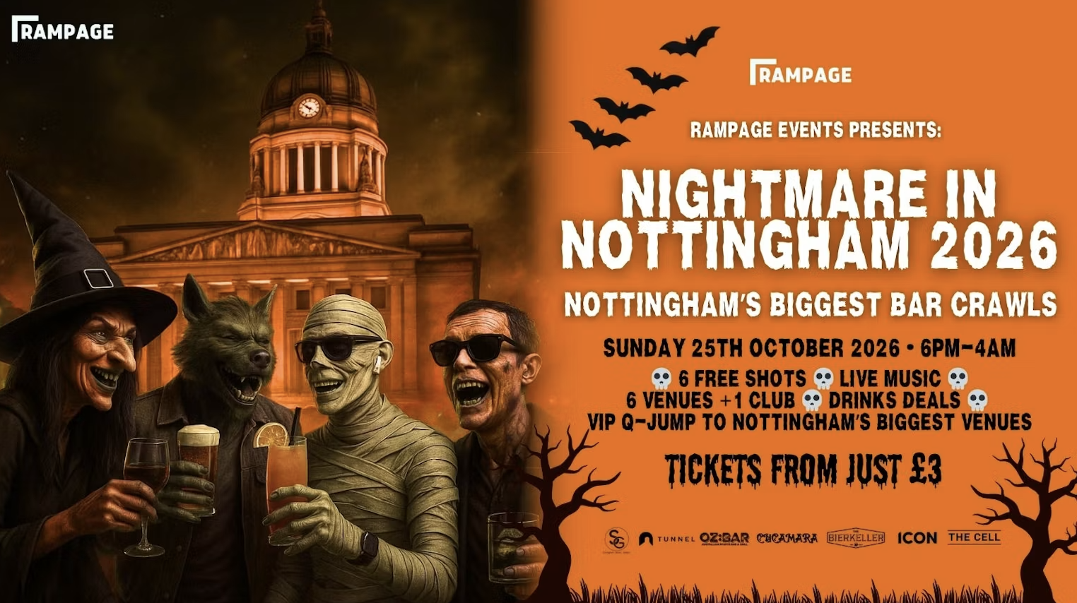 HALLOWEEN BAR CRAWL UON vs NTU - Nightmare in Nottingham | 6 FREE SHOTS | 6 BARS | 1 CLUB: THE CELL 2-4-1 DRINKS BEFORE MIDNIGHT
