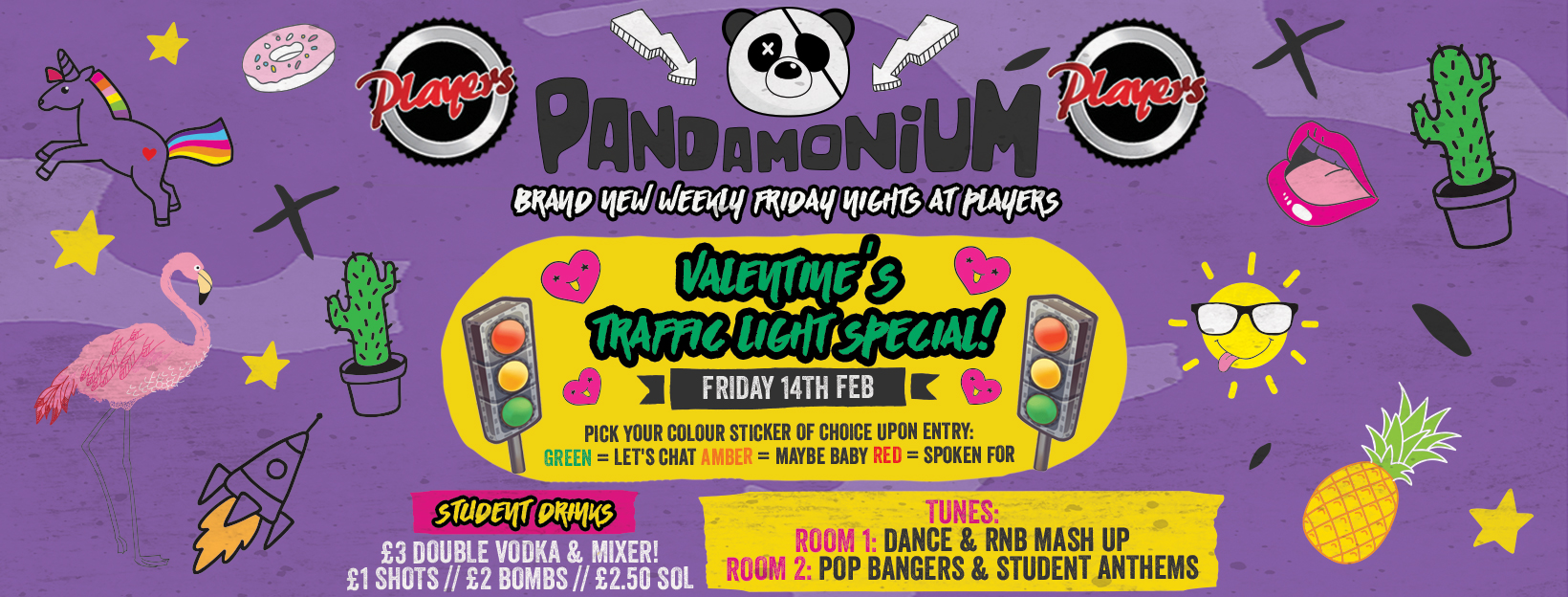 Pandamonium Fridays – Valentine’s Traffic Light Party
