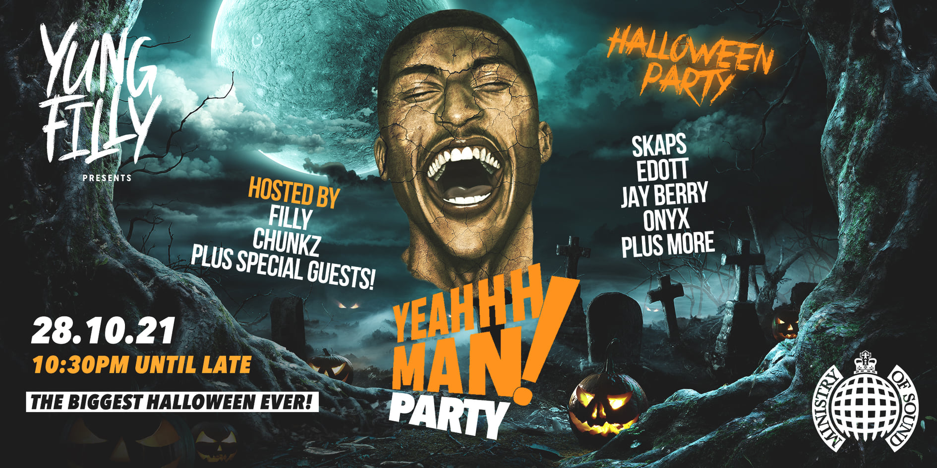 🚫 SOLD OUT 🚫  Yung Filly Presents: YEAHHH MAN HALLOWEEN – Ministry of Sound | Hosted by Chunkz, Harry Pinero & More!