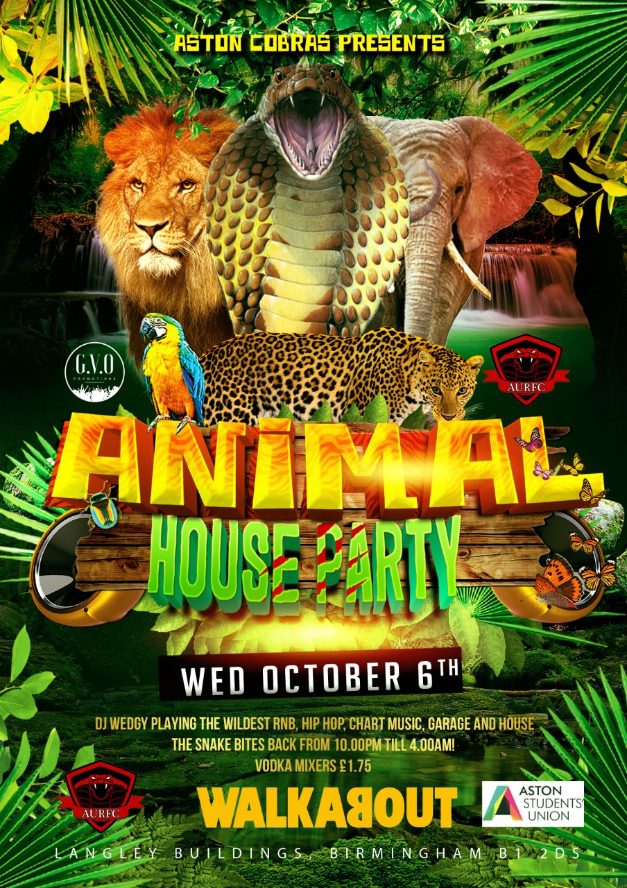 GVO/Aston Cobras presents: Animal House Party at Walkabout, Birmingham,  Birmingham on 6th Oct 2021 | Fatsoma