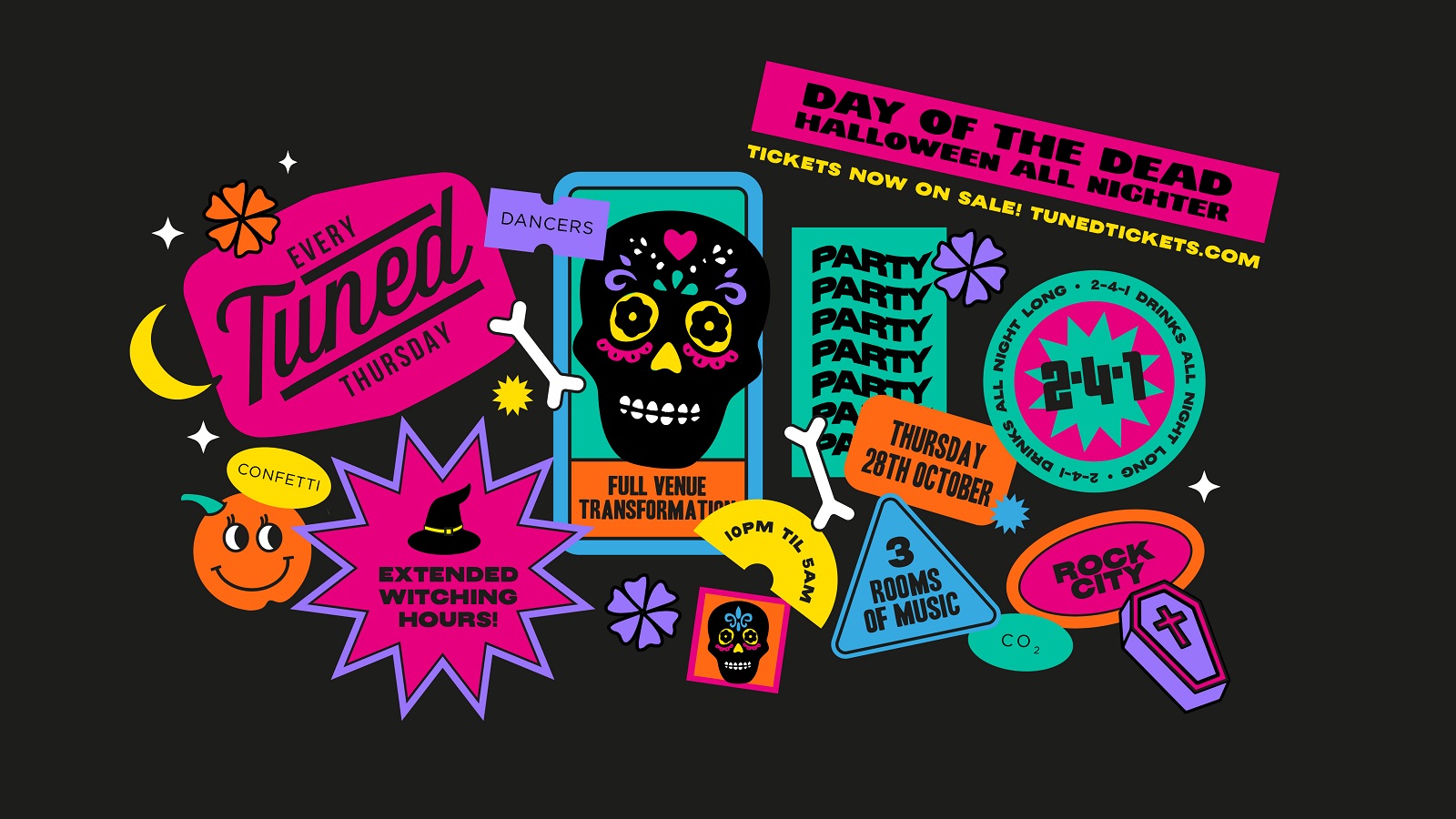 Tuned – (ADVANCE TICKETS NOW SOLD OUT – PAY ON THE DOOR AVAILABLE ON THE NIGHT FROM 9:30 PM) – DAY OF THE DEAD HALLOWEEN ALL NIGHTER –  Nottingham’s Biggest Student Night – 2-4-1 Drinks All Night Long – 28/10/21