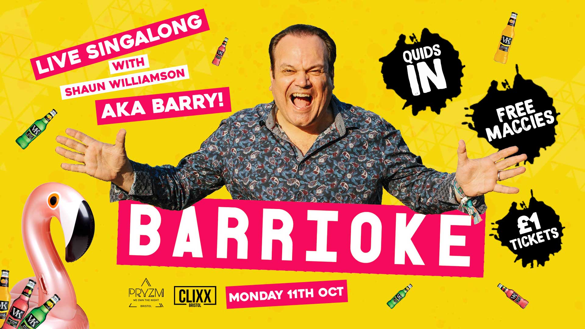 QUIDS IN / Barrioke – Live singalong with Barry AKA Shaun Williamson  – £1 Tickets