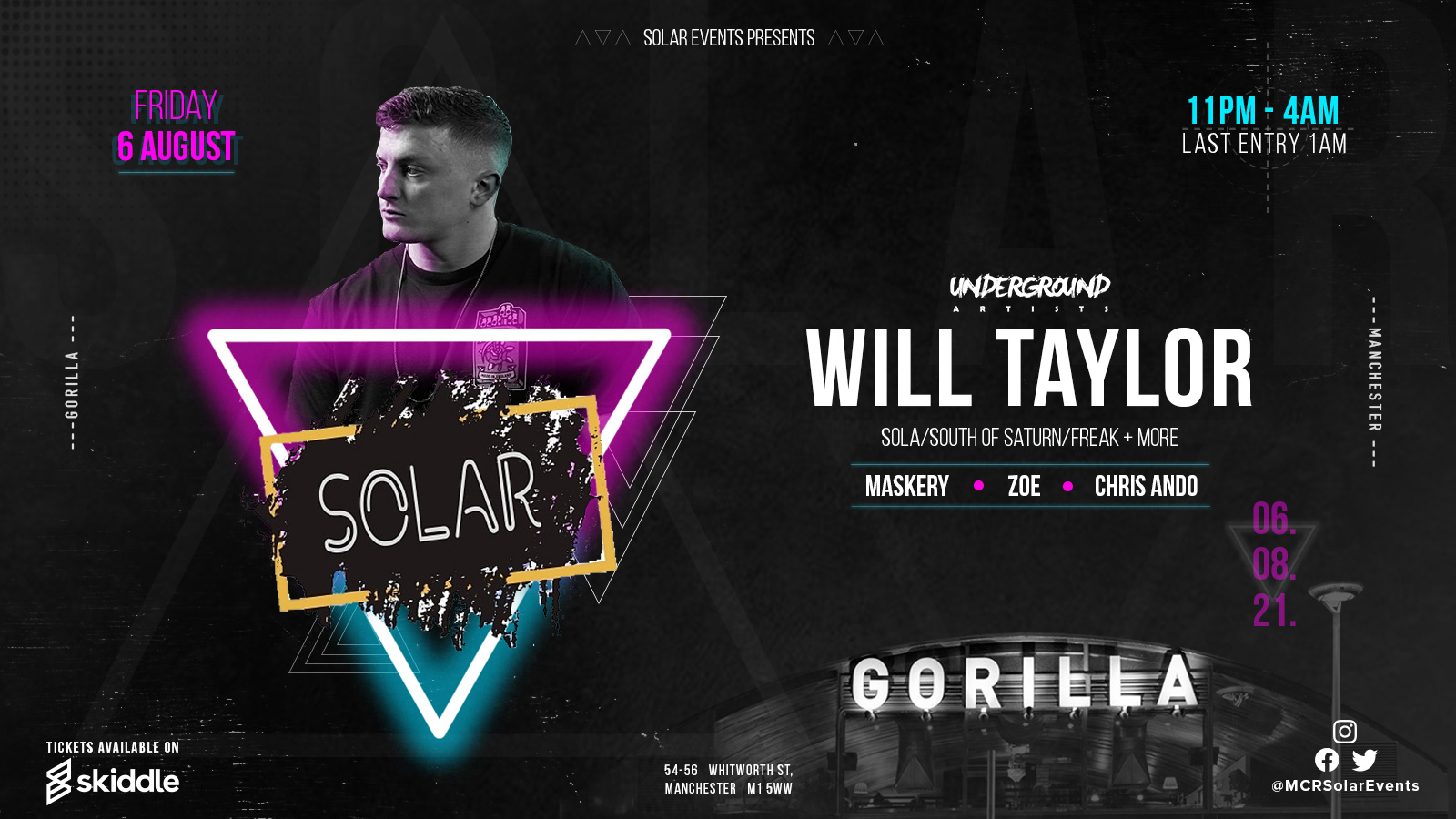 Solar Events presents Will Taylor + Maskery + Zoe +  Chris Ando