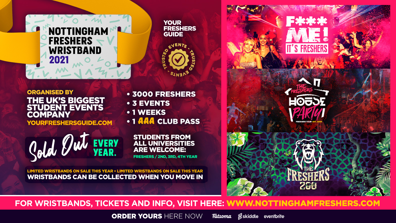 Nottingham Freshers Wristband 2021 – The Official Freshers Pass | Includes the biggest events in Nottingham
