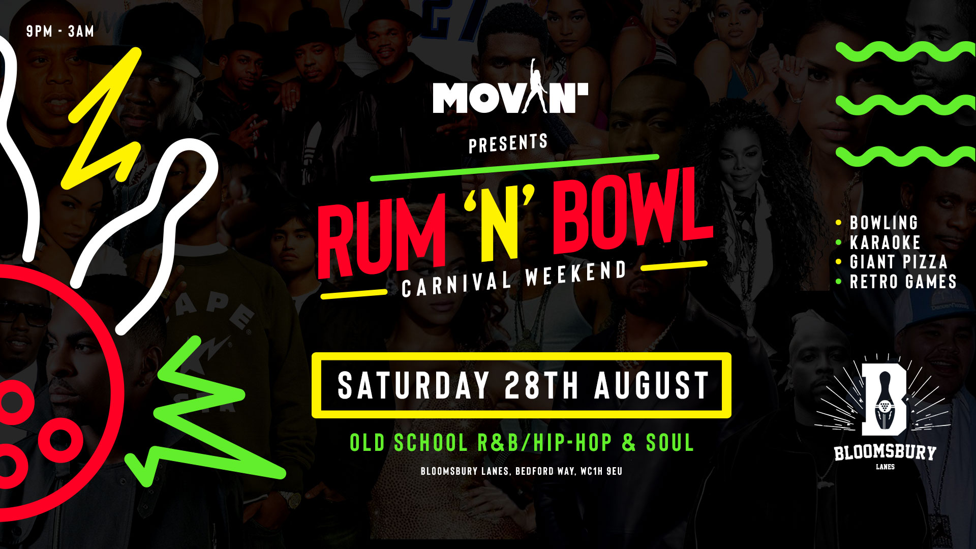 Movin’ Presents: Rum & Bowl 🎉 The Throwback Carnival Weekend Party!