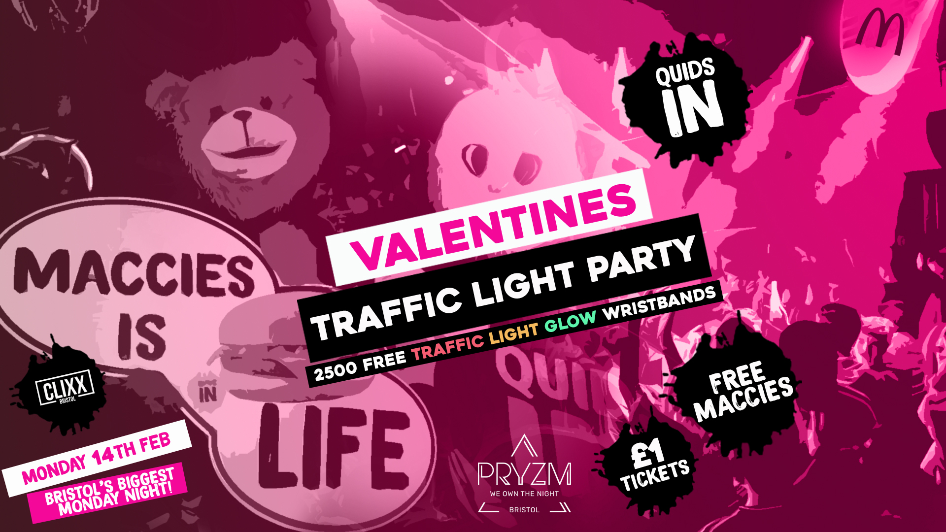 QUIDS IN / Valentines Glow Traffic Light Party  –  £1 Tickets