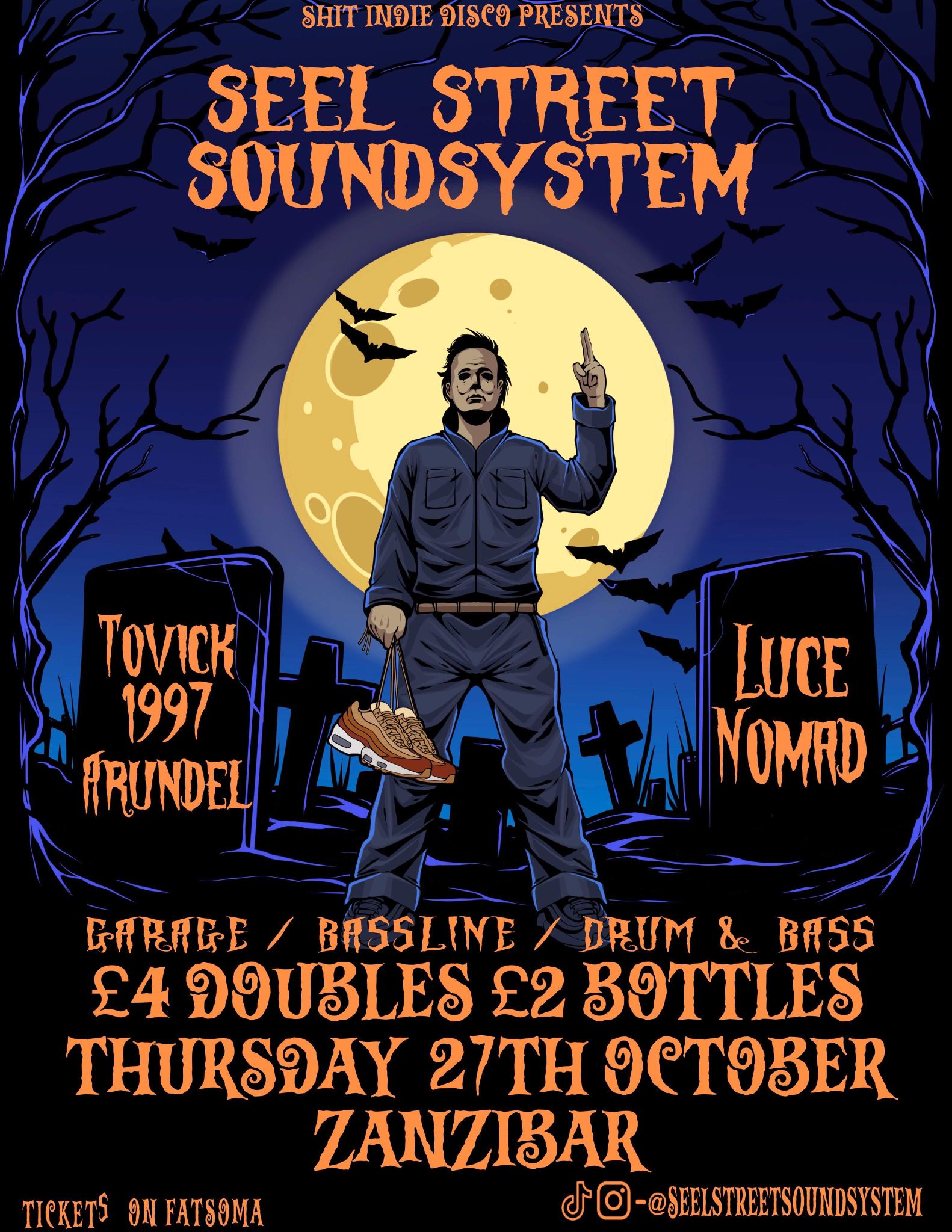 HALLOWEEN FANCY DRESS SPECIAL – DRUM AND BASS/Garage/Bassline  (FREE entry before midnight) – Seel Street Soundsystem – Drum & Bass, Garage, Bassline Party FT  Luce, Arundel, 1997, Nomad and Tovick at Zanzibar – CHEAP DRINKS