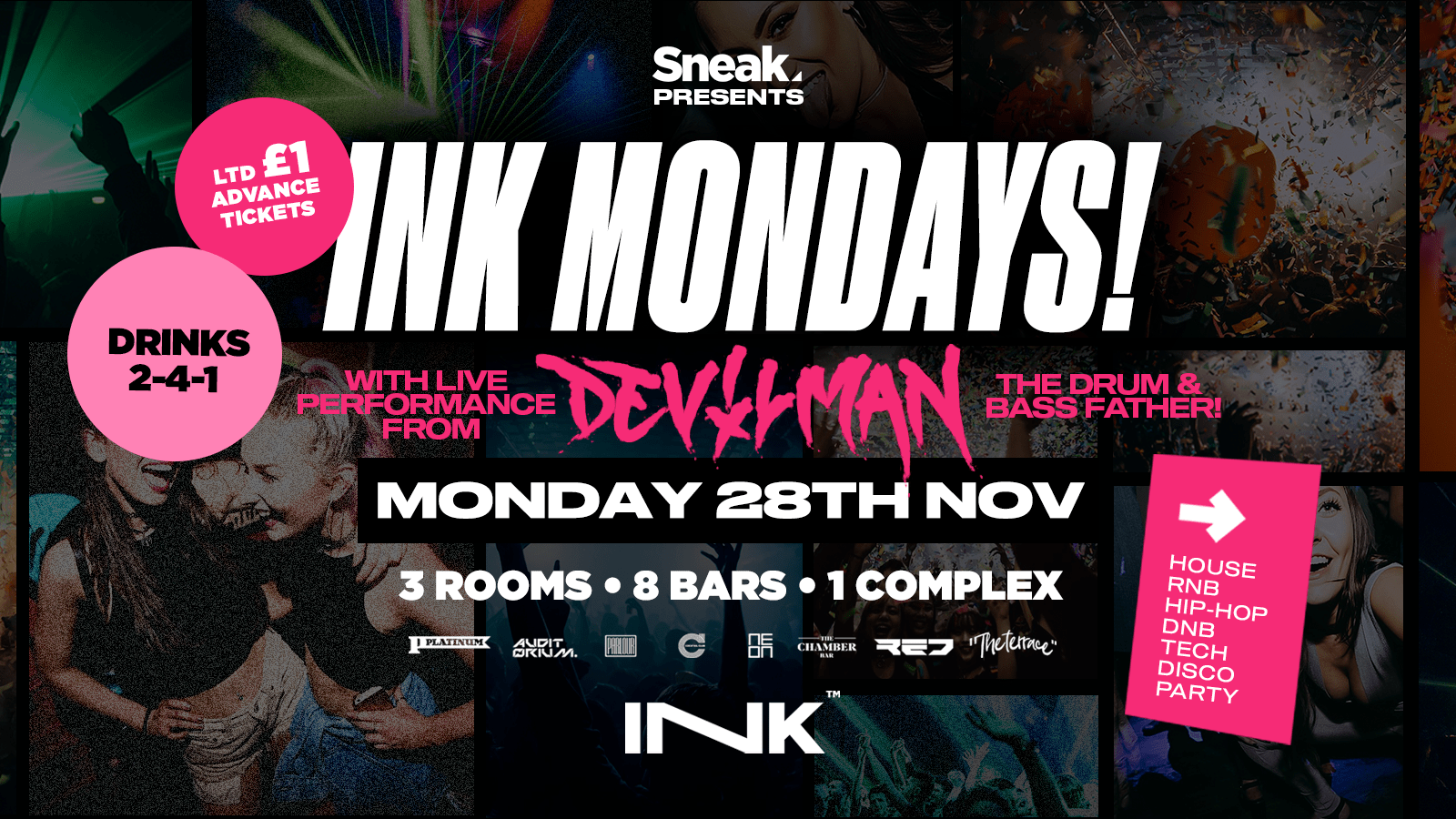 INK MONDAYS • Devilman Live | Mon 28th Nov | 2-4-1 Drinks | £1 Tickets