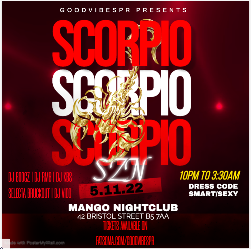 Scorpio Szn BIRMINGHAM SATURDAY NIGHT at CITY CENTRE NIGHTCLUB