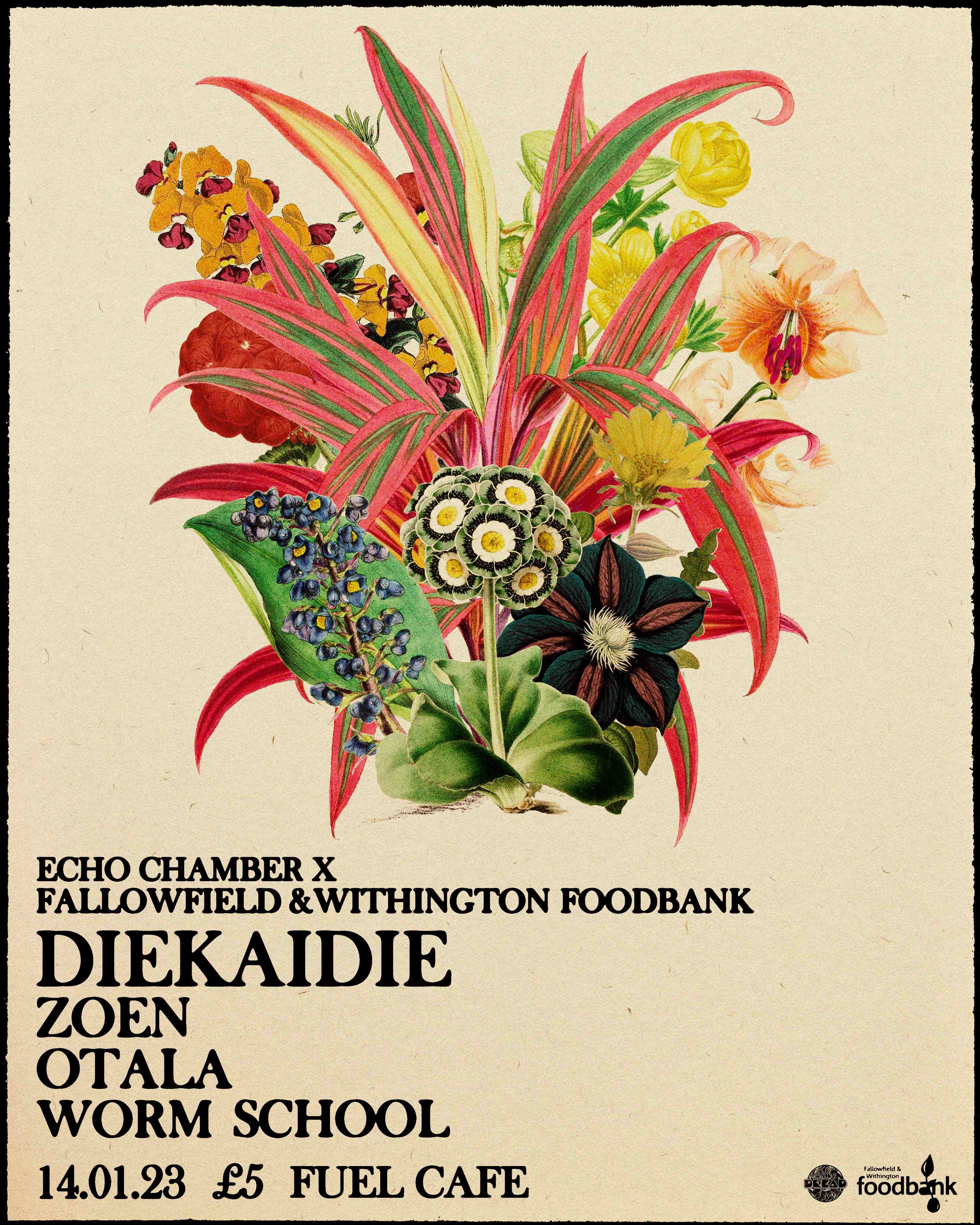 Echo Chamber x Withington Fallowfield Foodbank DiekaiDie, Zoen, Otala