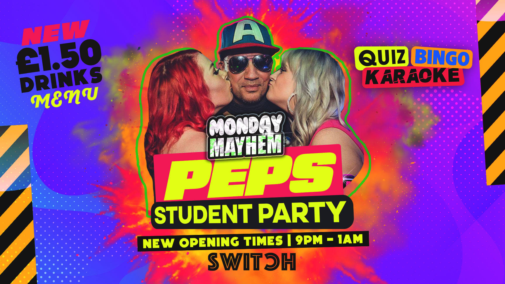 Monday Mayhem PEPS Student Party – £100 Quiz Prize, Bingo + Karaoke