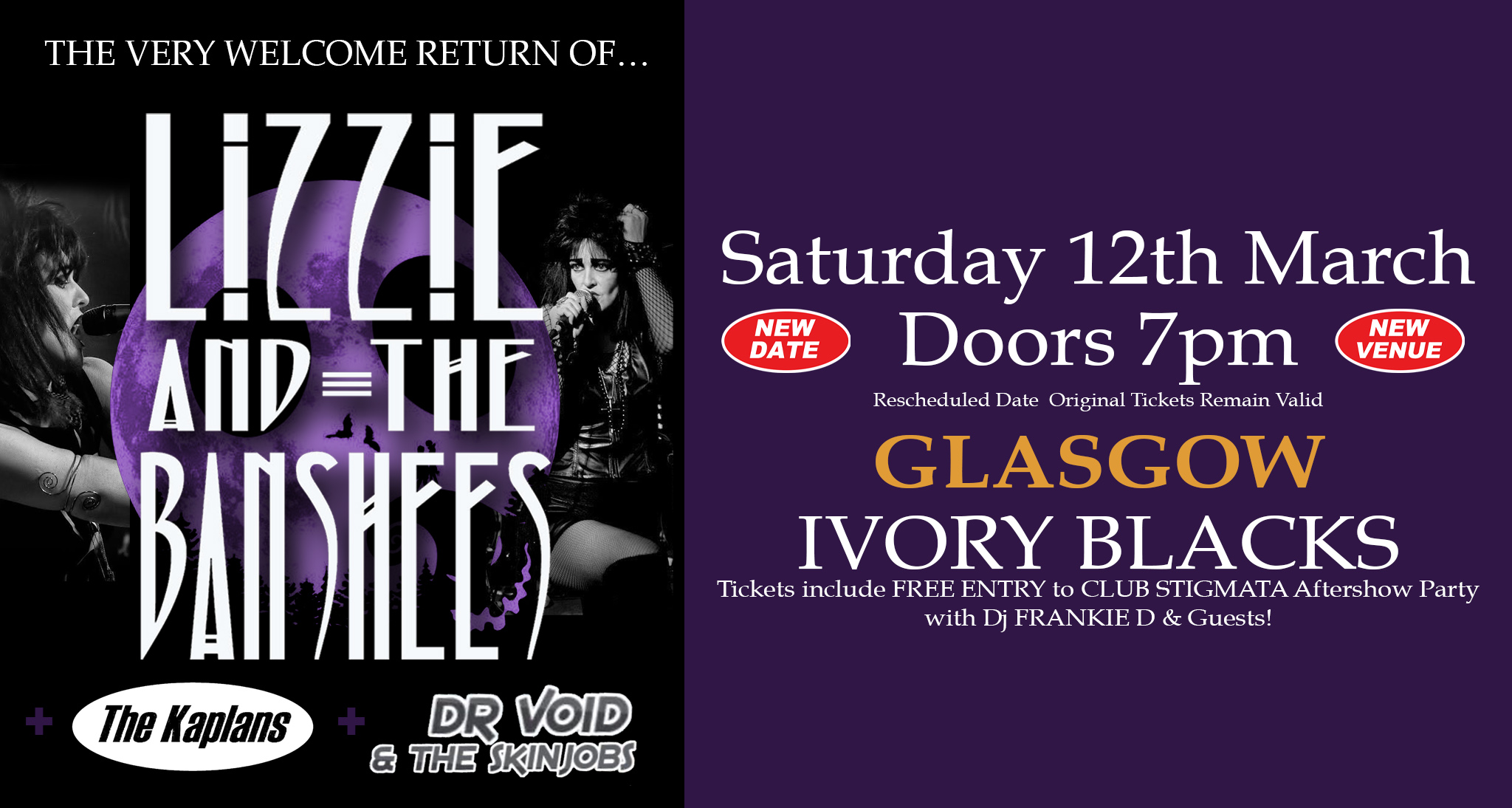 LIZZIE AND THE BANSHESS  (TRIBUTE BAND) NEW DATE & NEW VENUE + THE KAPLANS + Dr Void & The Skinjobs