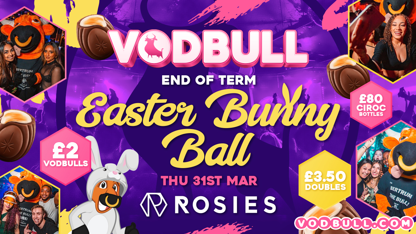 ⚠️200 SPACES ON THE DOOR FROM 11pm⚠️ 🧡 🐰VODBULL EASTER BUNNY BALL @ ROSIES!!🐰31/03