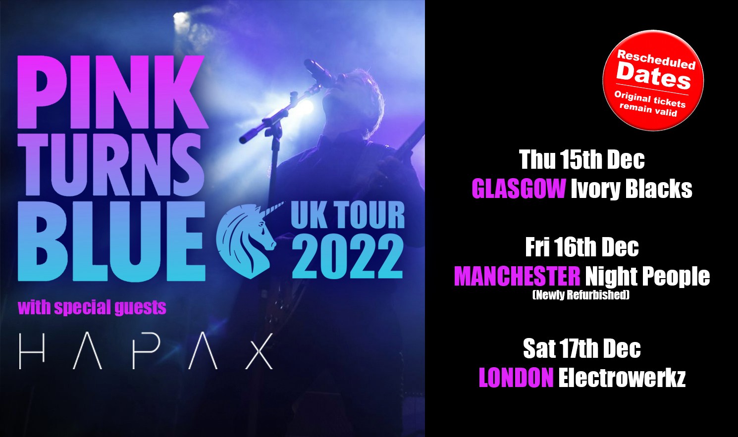 PINK TURNS  BLUE – NEW DATE GLASGOW + Special guests HAPAX