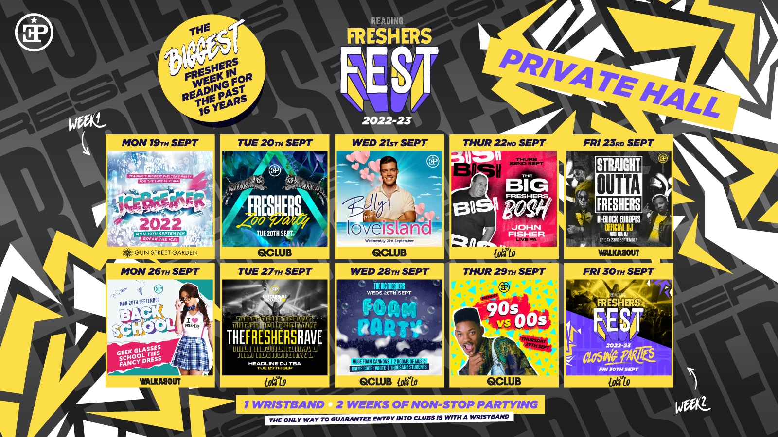 Private Halls & Hotels Freshers Fest 2022/23 – The Full 2 Week Wristband