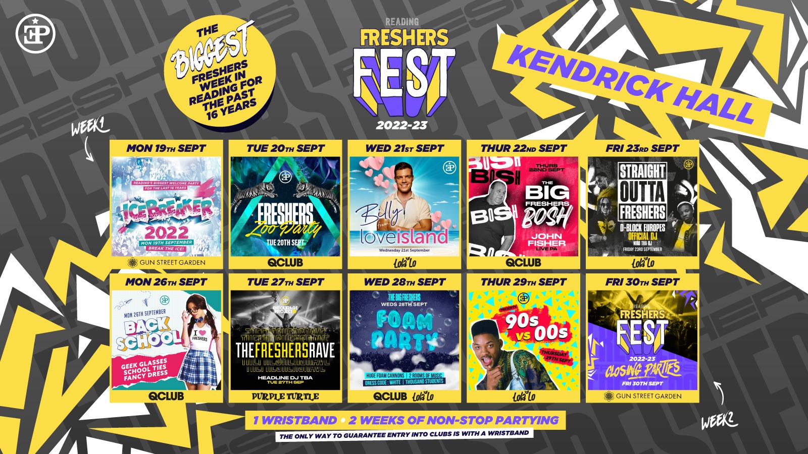 Kendrick Halls Freshers Fest 2022/23 – The Full 2 Week Wristband