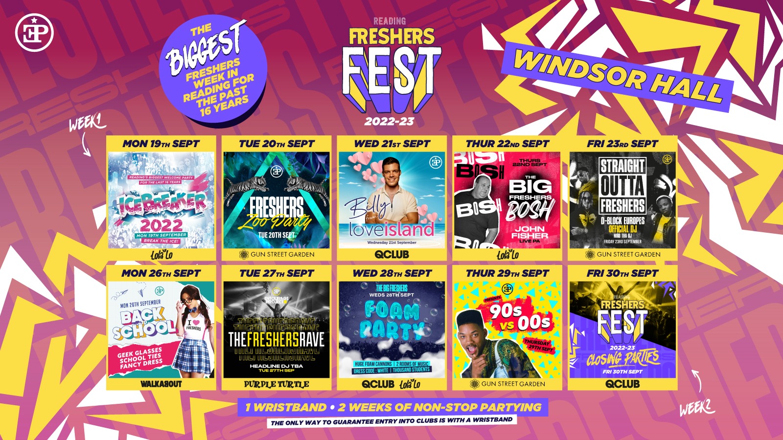 Windsor & Greenow + McCombie Halls Freshers Fest 2022/23 – The Full 2 Week Wristband